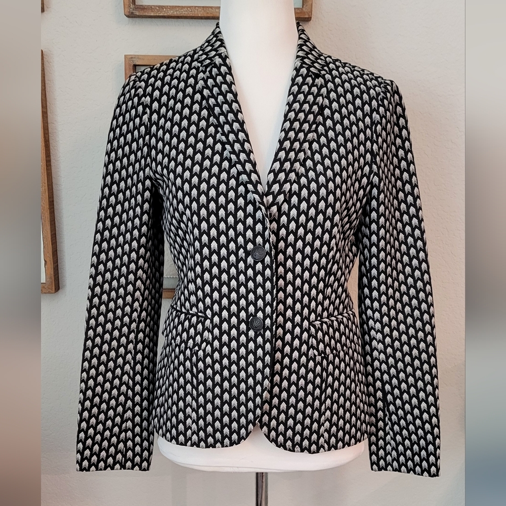 rag & bone Bailey Chevron Arrow Print Wool Blend Blazer Jacket / Black + White.